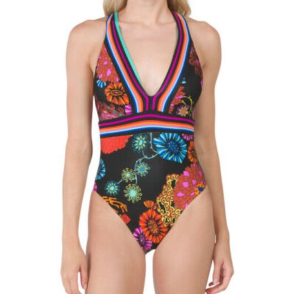 NWT $162 Trina Turk Electric Reef Plunging V-neck Swim 4 - Picture 3 of 9